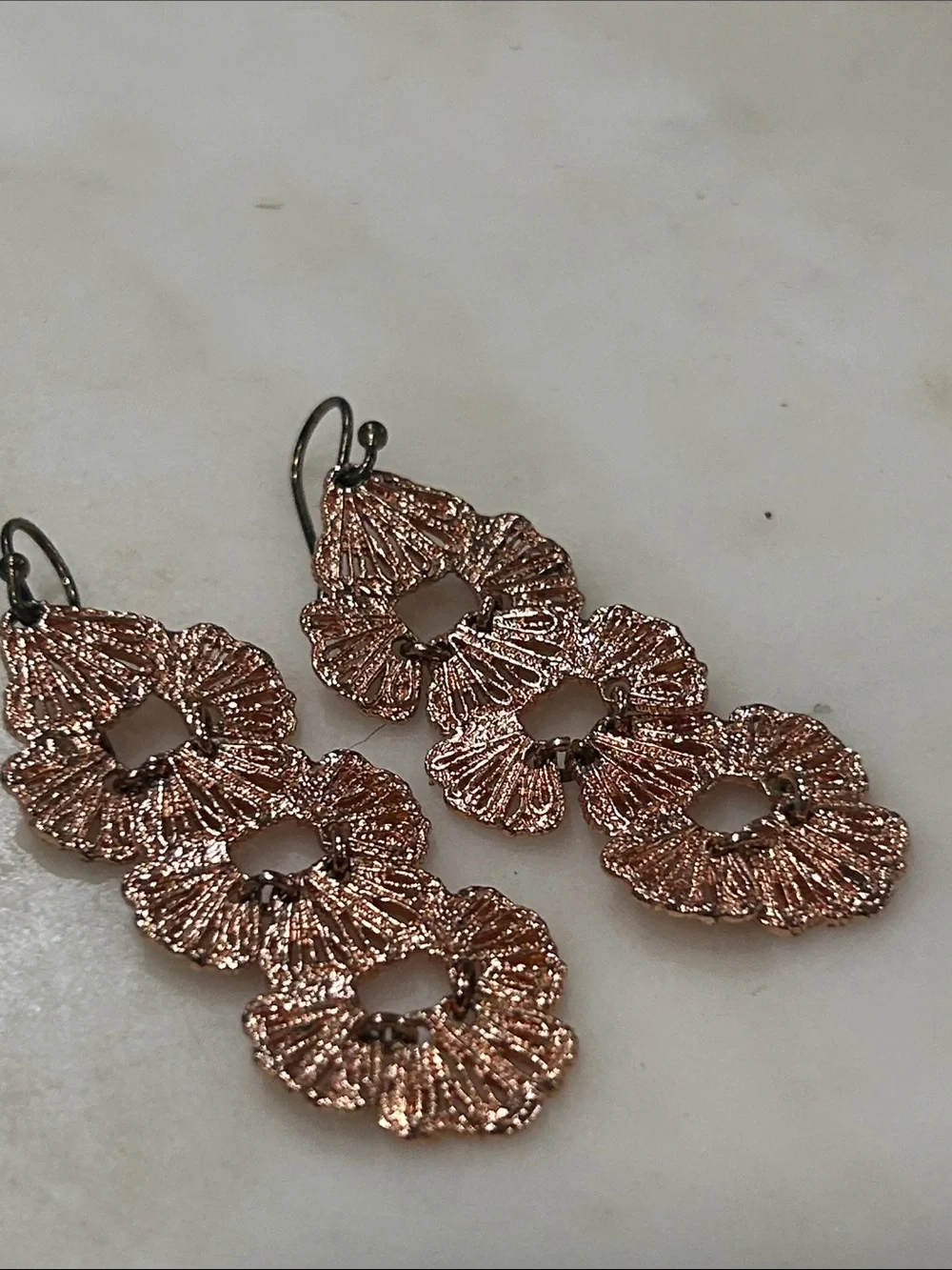 Retired Stella & Dot Geneve Rose Gold Filigree Cuff Bracelet with Drop Earrings